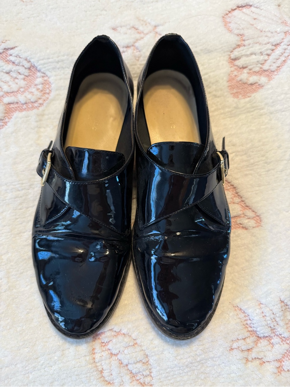 kate spade Black Patent Leather Buckle Loafers